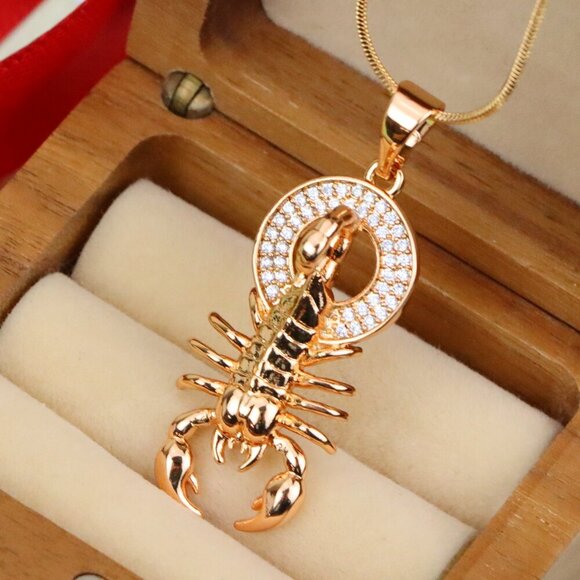 "Rose Gold Scorpion Pendant in Gold Plated Brass – Zodiac Charm, XPPT1759 - Picture 1 of 13